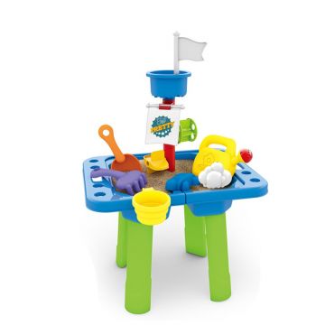 Masa de joaca pentru copii, Petite&Mars, Teo, Pentru apa si nisip, 6 jucarii diferite incluse, 46 x 69 x 39 cm, Albastru/Verde